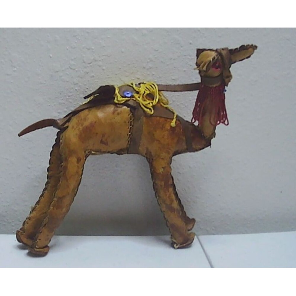 Vintage Camel Leather Wrapped Figurine 7”